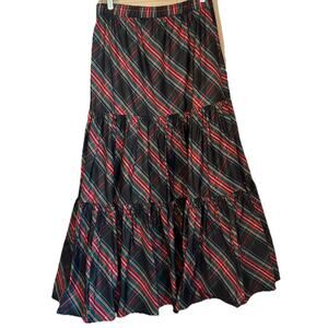 J.Crew Womens‎ Size S Tiered Maxi Skirt Black Stewart Tartan Plaid Taffeta